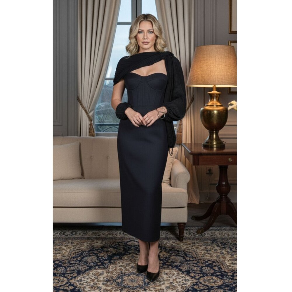 Gabriela Hearst Kyteler Embellished Off The Shoulder Dress, Navy, Womens Size 40